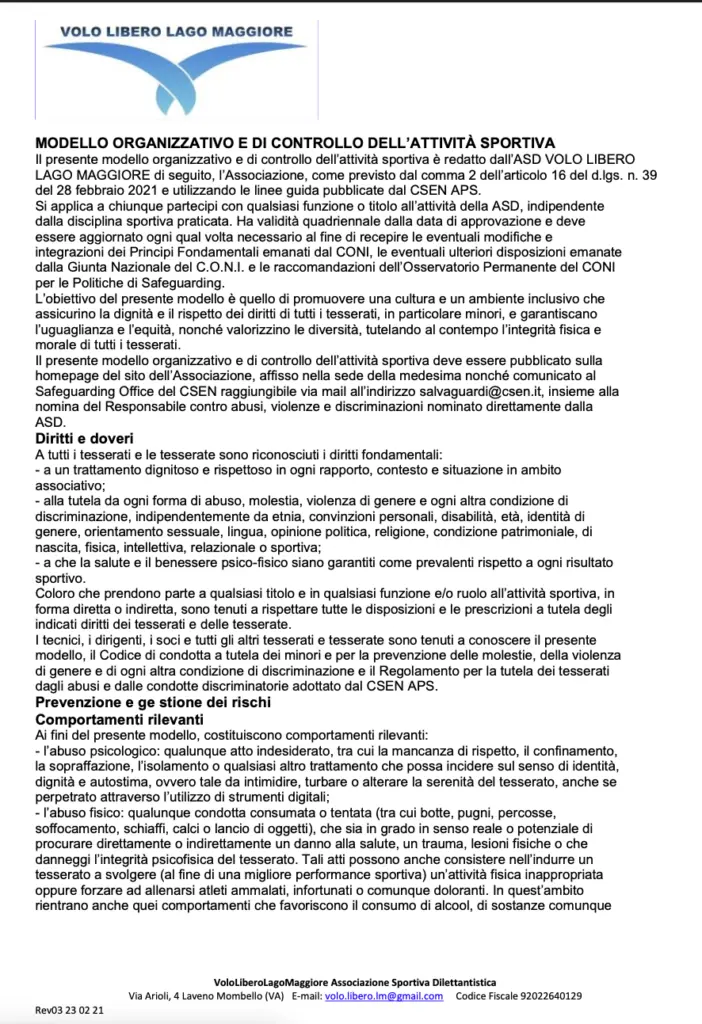 Anteprima del modello organizzativo e di controllo